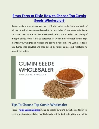 From Farm to Dish: How to Choose Top Cumin Seeds Wholesaler?