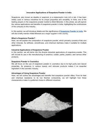 Innovative Applications of Soapstone Powder in India