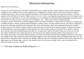 Effects of Low Self Esteem Essay