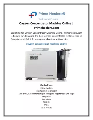 Oxygen Concentrator Machine Online  Primehealers