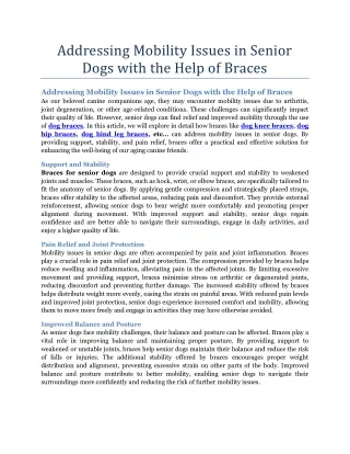 Addressing Mobility Issues in Senior Dogs with the Help of Braces