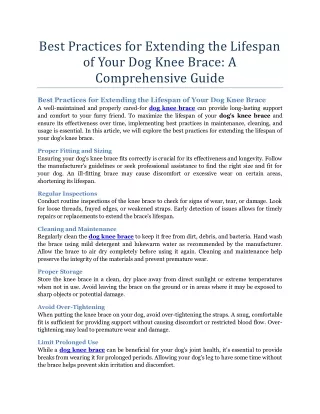 Best Practices for Extending the Lifespan of Your Dog Knee Brace