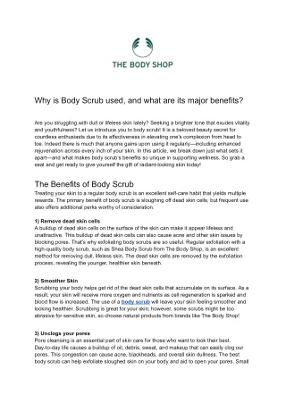 Why is Body Scrub used, and what are its major benefits