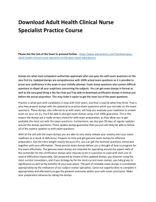 Download Adult Health Clinical Nurse Specialist Practice Course