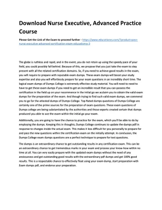 Download Nurse Executive, Advanced Practice Course