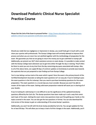 Download Pediatric Clinical Nurse Specialist Practice Course