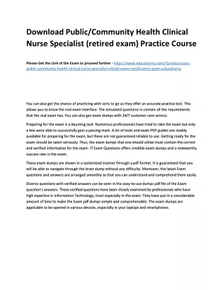 Download Public/Community Health Clinical Nurse Specialist (retired exam) Practi