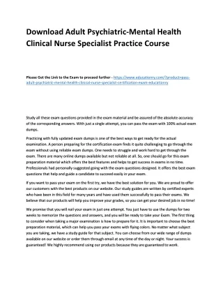 Download Adult Psychiatric-Mental Health Clinical Nurse Specialist Practice Cour