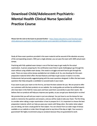 Download Child/Adolescent Psychiatric-Mental Health Clinical Nurse Specialist Pr