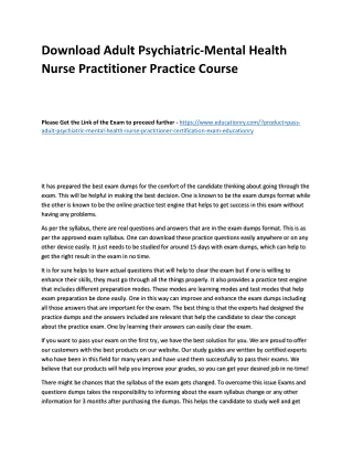 Download Adult Psychiatric-Mental Health Nurse Practitioner Practice Course