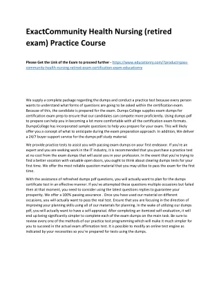 Exact Community Health Nursing (retired exam) Practice Course