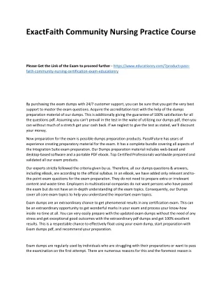 Exact Faith Community Nursing Practice Course