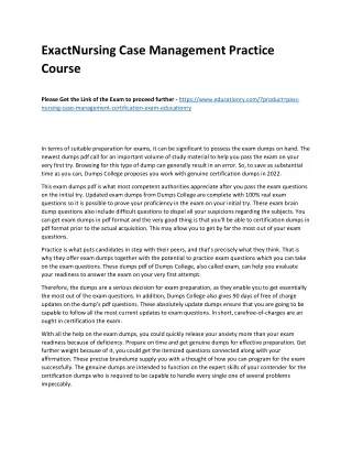 Exact Nursing Case Management Practice Course