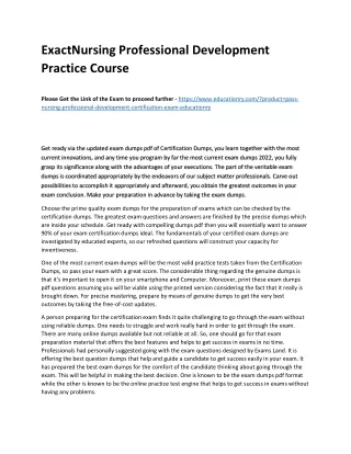 Exact Nursing Professional Development Practice Course