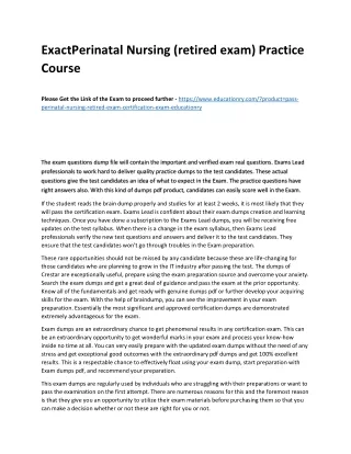 Exact Perinatal Nursing (retired exam) Practice Course