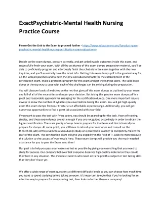 Exact Psychiatric-Mental Health Nursing Practice Course