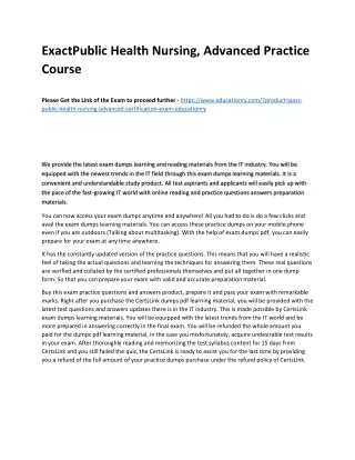 Exact Public Health Nursing, Advanced Practice Course