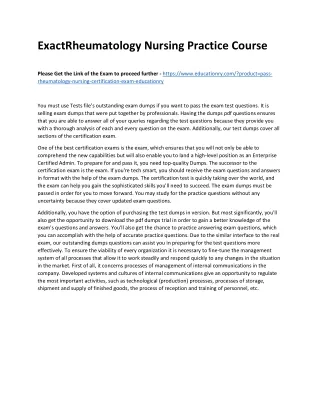 Exact Rheumatology Nursing Practice Course