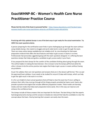 Exact WHNP-BC - Women’s Health Care Nurse Practitioner Practice Course