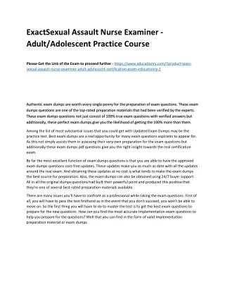 Exact Sexual Assault Nurse Examiner - Adult/Adolescent Practice Course