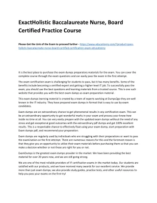 Exact Holistic Baccalaureate Nurse, Board Certified Practice Course