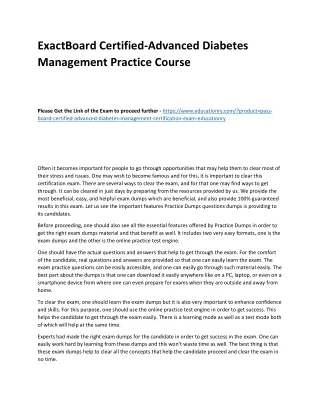 Exact Board Certified-Advanced Diabetes Management Practice Course