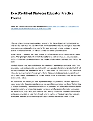 Exact Certified Diabetes Educator Practice Course