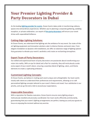 Your Premier Lighting Provider & Party Decorators in Dubai