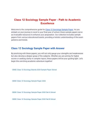 Class 12 Sociology Sample Paper - Path to Academic Excellence