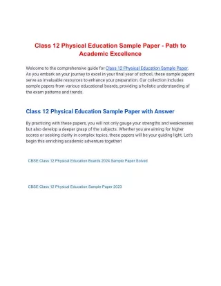 Class 12 Physical Education Sample Paper - Path to Academic Excellence