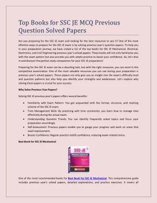 Top Books for SSC JE MCQ Previous Question Solved Papers