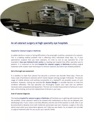 Av ail cataract surgery at high specialty eye hospitals