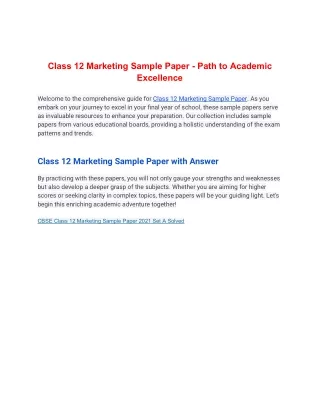 Class 12 Marketing Sample Paper - Path to Academic Excellence