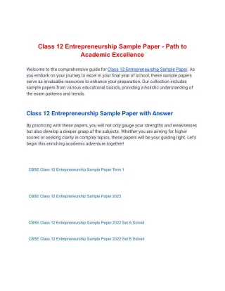 Class 12 Entrepreneurship Sample Paper - Path to Academic Excellence