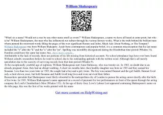 william shakespeare essay