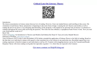 critical lens example essay