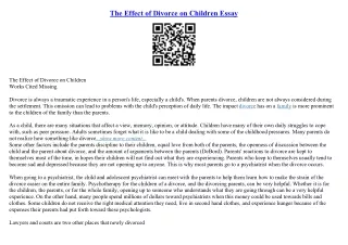 effect of divorce on children essay