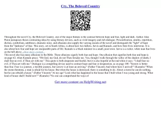 essay on cry the beloved country