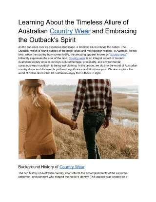 Learning About the Timeless Allure of Australian Country Wear and Embracing the Outback's Spirit