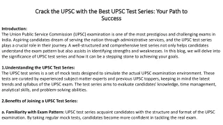 Crack the UPSC with the Best UPSC Test Series Your Path to Success