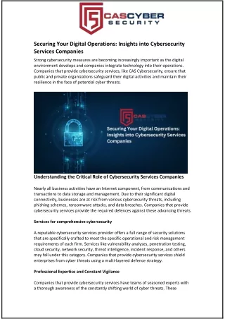 Securing Your Digital Operations: Insights into Cybersecurity Services Companies