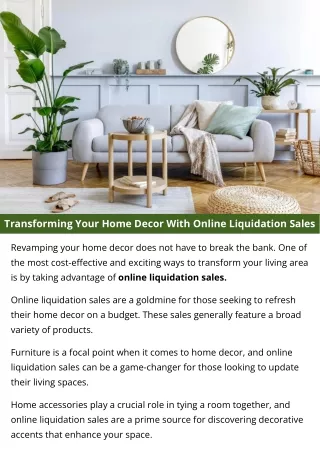 Transforming Your Home Decor With Online Liquidation Sales