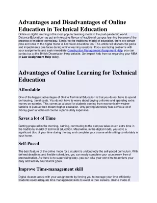 advantages and disadvantages of online education in technical education