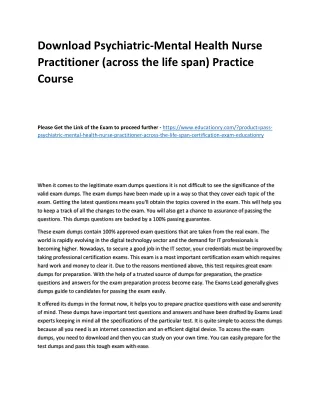 Download Psychiatric-Mental Health Nurse Practitioner (across the life span) Pra