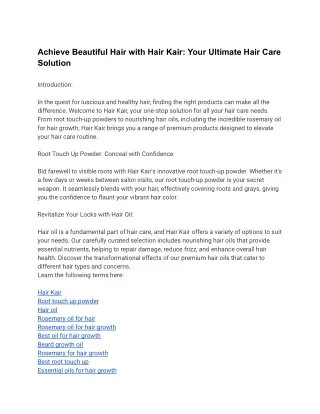 Achieve Beautiful Hair with Hair Kair_ Your Ultimate Hair Care Solution