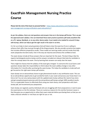 Exact Pain Management Nursing Practice Course