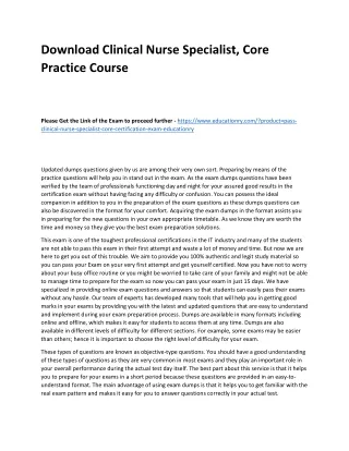 Download Clinical Nurse Specialist, Core Practice Course