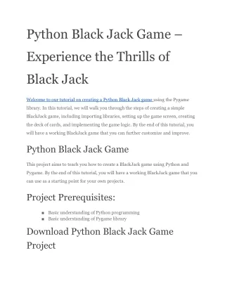 Python Black Jack Game – Experience the Thrills of Black Jack