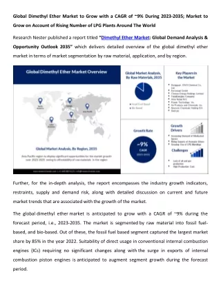 Dimethyl Ether Market Analysis 2023-2035