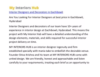 Interior Designers and Decorators in Gachibowli